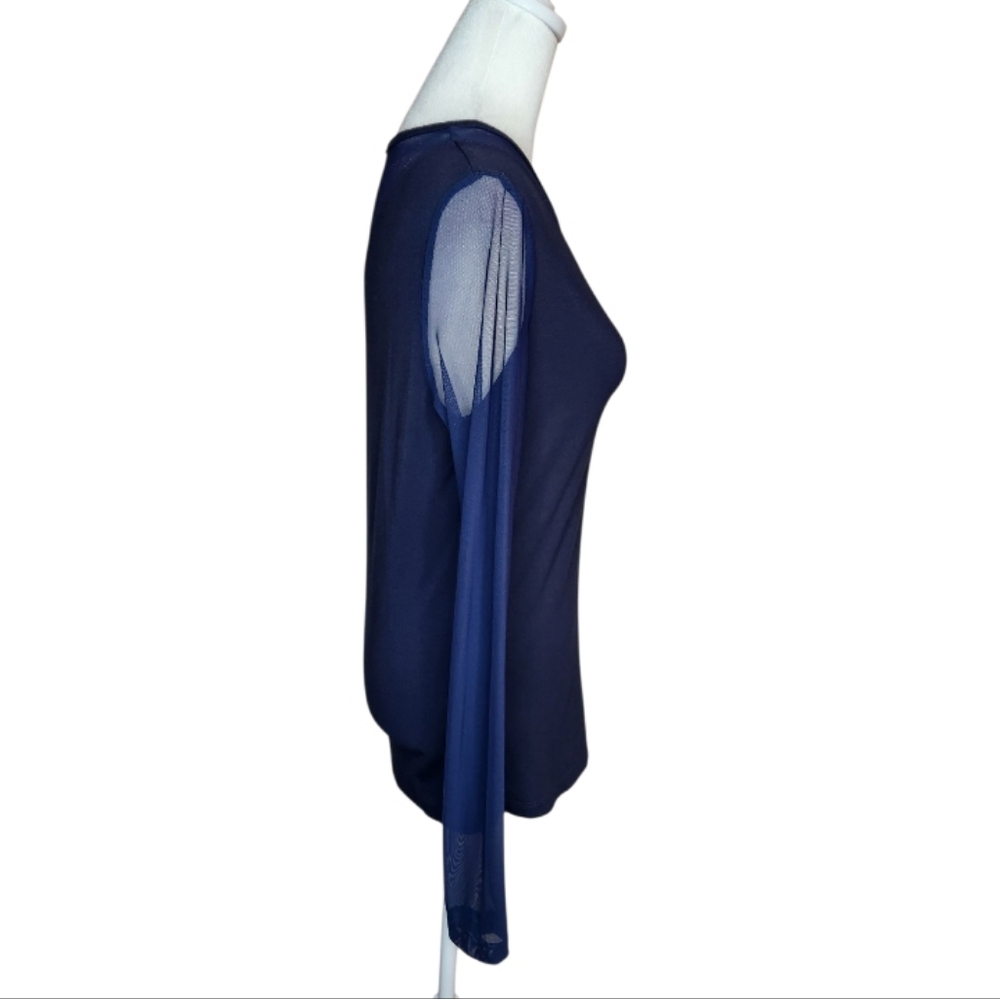 Anatomie Kim Mesh Sleeve Top in Pima Modal Blend Navy Size Small - Picture 2 of 8